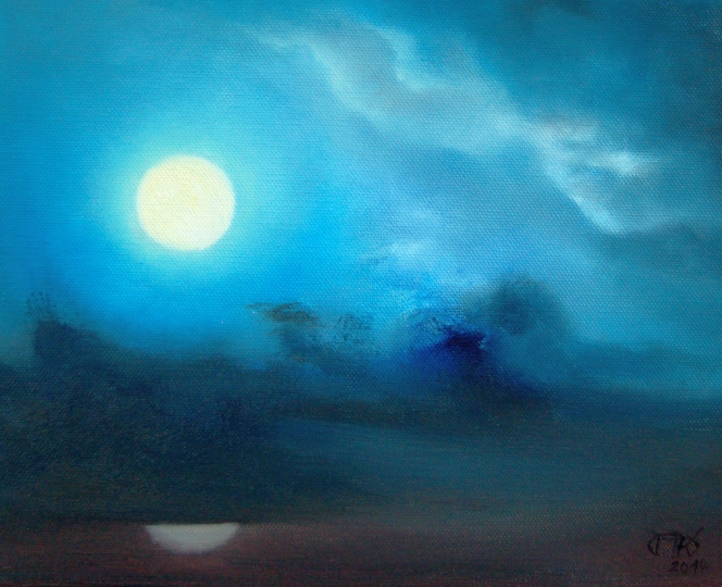 Vollmond im Moor, Öl auf Leinwand, 24 X 30 cm, 2014 web